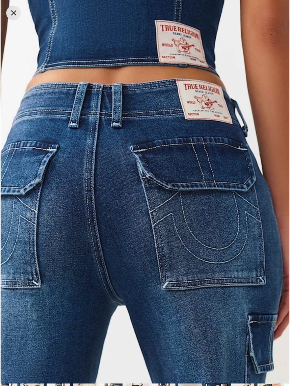 True Religion Women's Dark Blue Relaxed Cargo Jeans Size 29 - Picture 3 of 12